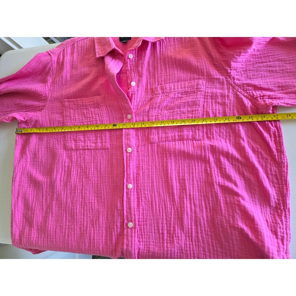 Gap Womens Hot Pink Cotton Double Gauze Button Down Top Large Oversized Crinkle - Picture 7 of 9